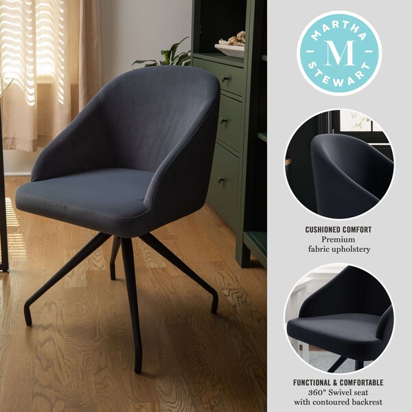 Martha Stewart Sora Upholstered Stationary Office Chair in Gray/Oil Rubbed Bronze - CH-222119-GY-BK-MS
