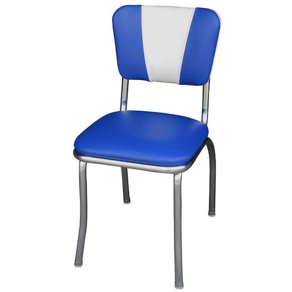 Richardson Seating Corp Richardson Seating Corp 4120RBL 4120 V -Back Diner Chair -Royal Blue-White- with 1 in. Pulled Seat  - Chrome - 4120RBL