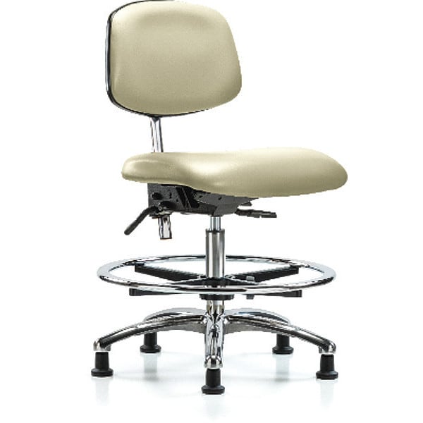 Blue Ridge Ergonomics Clean Room Chair Med Ben Chair, Vin, Chrm, CF, Glds, Wht, CL100, No Arms, 22" to 29" Height, Vinyl - BR-NCR-VMBCH-CR-T0-A0-CF-RG-8501