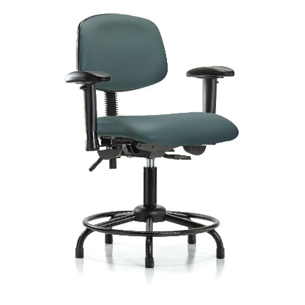 Blue Ridge Ergonomics Medium Bench Chair Vinyl Chair, RT Tilt AA, Gld, Blu, Adjustable Arms, 22" to 29" Height, Vinyl - BR-VMBCH-RT-T1-A1-RG-8546