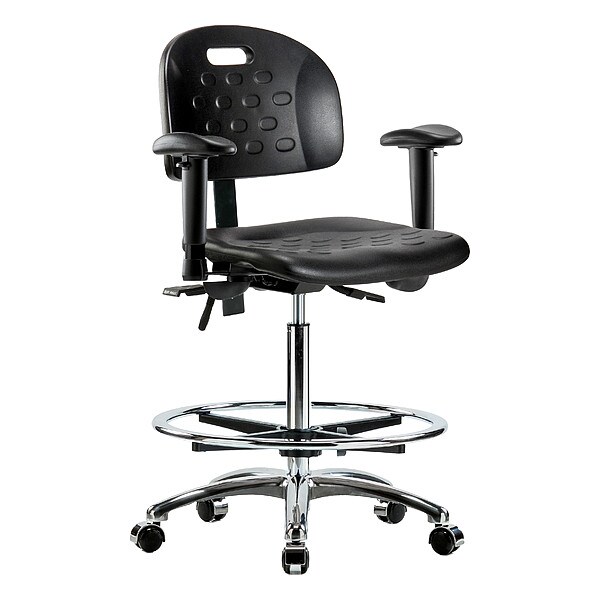 Zoro Select High Bench Chair Ergonomic Chair, Adjustable Arms, 24-3/4" to 35" Height, Polyurethane, Black - BR-HPHBCH-CR-T1-A1-CF-CC-BLK