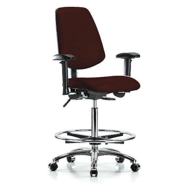 Blue Ridge Ergonomics High Bench Chair Adjustable Arms, 26" to 35-1/2" Height, Vinyl, Burgundy - BR-VHBCH-MB-CR-T1-A1-CF-CC-8569