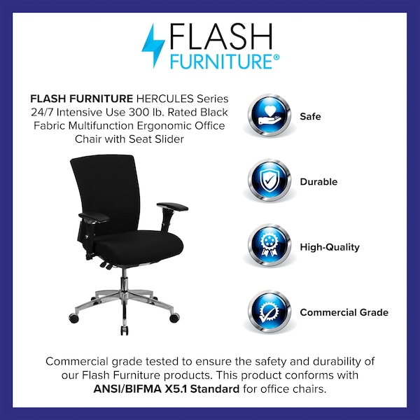Flash Furniture Hercules Office Chair, Black Seat, Gray Back, 27 in W 25" L 41-3/4" H, Fabric Seat - GO-WY-85-6-GG