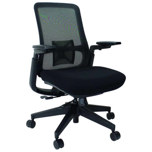 We'Re It Reach Executive High-Back Adjustable Task Chair, Multifunction, Mesh Back, Fabric Seat and Frame - EM6900-BLK