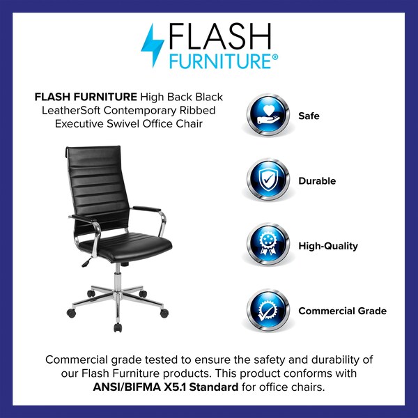 Flash Furniture Office Chair, Padded Arms, Black - BT-20595H-1-BK-GG