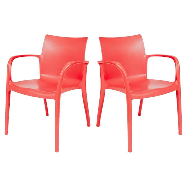 Rainbow Outdoor Pedro Set of 2 Stackable Armchair-Red - RBO-PEDRO-RED-AC-SET2