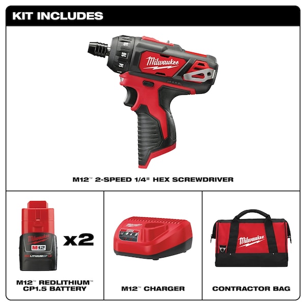 Milwaukee Tool M12 FUEL 1/4” Hex 2-Speed Screwdriver Kit - 2406-22