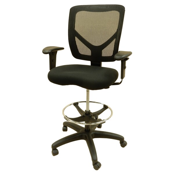 Shopsol Drafting Chair Fabric Seat Mesh Back 20 in to 30 in Seat Ht Adj. 300 lbs. Seat Cap Armrest Casters - 1010820