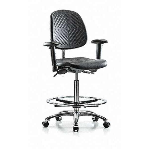 Zoro Select Clean Room Chair Ergonomic Chair, Adjustable Arms, 24-1/2" to 34-3/4" Height, Polyurethane, Black - BR-NCR-PHBCH-MB-CR-T0-A1-CF-CC-BLK