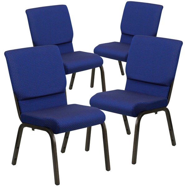 Flash Furniture 18.5"W Stacking Church Chair in Navy Blue Fabric, 4PK - 4-XU-CH-60096-NVY-DOT-GG