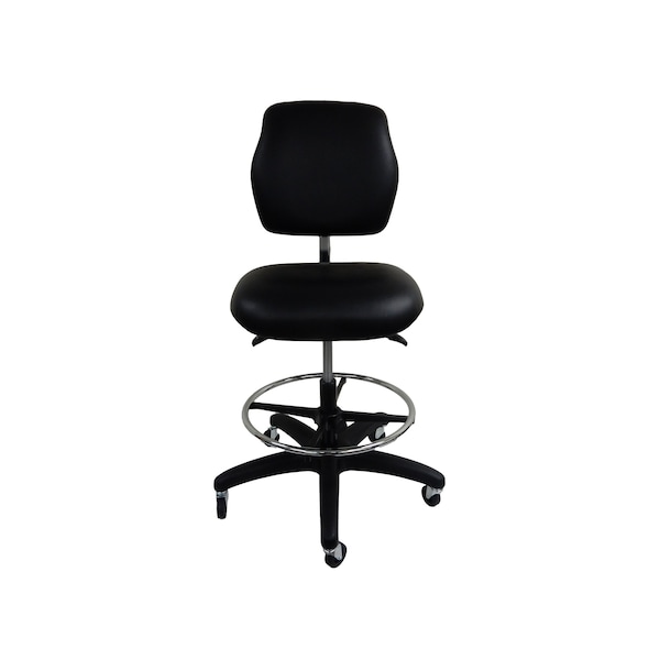 Shopsol Workbench Chair Vinyl Seat Backrest Deluxe Ergonomic Adj. 300 lb. seat Cap. footring Locking Casters - 1010938