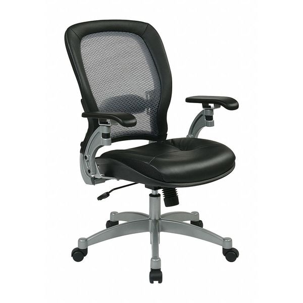 Office Star Executive Chair Desk Chair, Adjustable Arms, 18" to 22-1/2" Height, Leather, Black - 3680