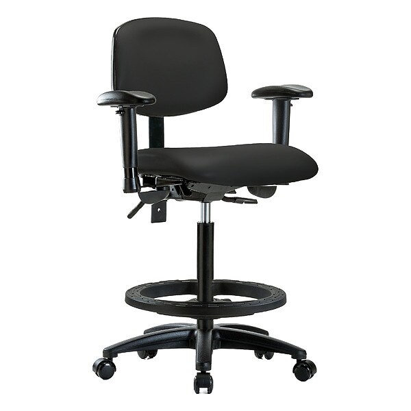 Zoro Select High Bench Chair Ergonomic Chair, Adjustable Arms, 25" to 34-1/2" Height, Vinyl, Black - BR-VHBCH-RG-T1-A1-BF-RC-8540