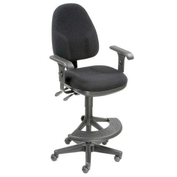 Interion By Global Industrial Interion Work Stool With Arms, Fabric, 180 Degree Footrest, Black - 506783BK