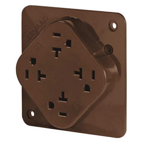 Zoro Select Receptacle, 20 A Amps, 125V AC, Flush Mount, Quad Outlet, 5-20R, Brown - 21254B