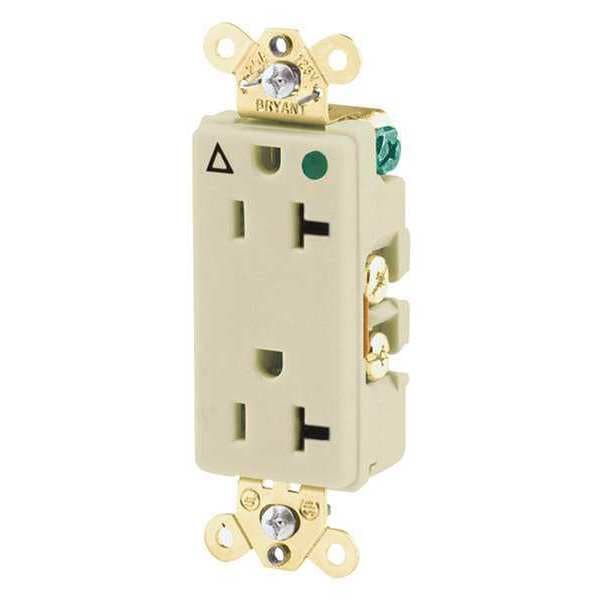Zoro Select Receptacle, 20 A Amps, 125V AC, Flush Mount, Decorator Duplex Outlet, 5-20R, Ivory - 9300IGI