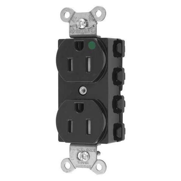 Hubbell Receptacle, 15 A Amps, 125V AC, Flush Mount, Standard Duplex Outlet, 5-15R, Black - SNAP8200BKTRA