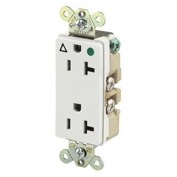 Zoro Select Receptacle, 20 A Amps, 125V AC, Flush Mount, Decorator Duplex Outlet, 5-20R, White - 9300IGW