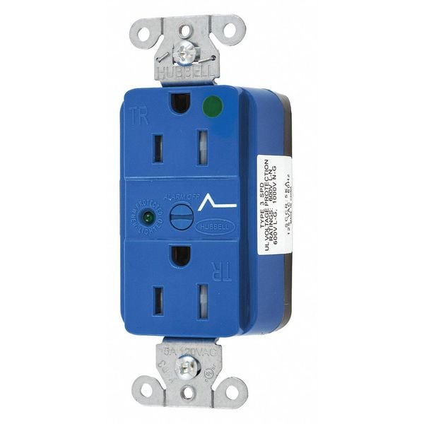 Hubbell Receptacle, 15 A Amps, 125V AC, Flush Mount, Standard Duplex Outlet, 5-15R, Blue - SNAP8262S