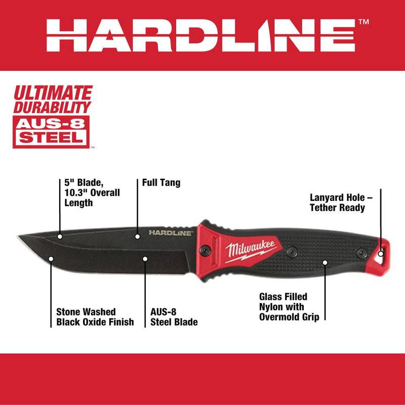 Milwaukee Hardline 5 in. AUS-8 Steel Fixed Blade Knife with 7-in-1 Combination Wire Strippers Pliers (2-Piece) - 48-22-1928-48-22-3078