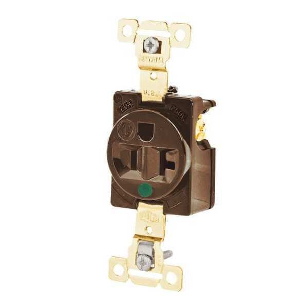 Zoro Select Receptacle, 20 A Amps, 125V AC, Flush Mount, Single Outlet, 5-20R, Brown - 8310