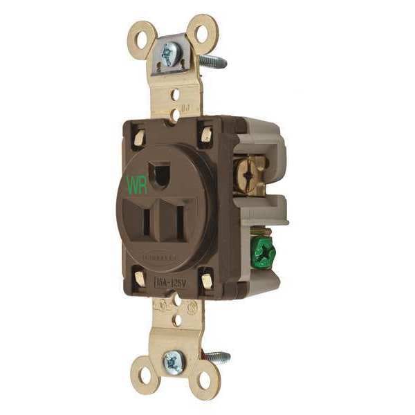Zoro Select Receptacle, 15 A Amps, 125V AC, Flush Mount, Single Outlet, 5-15R, Brown - 5261WR