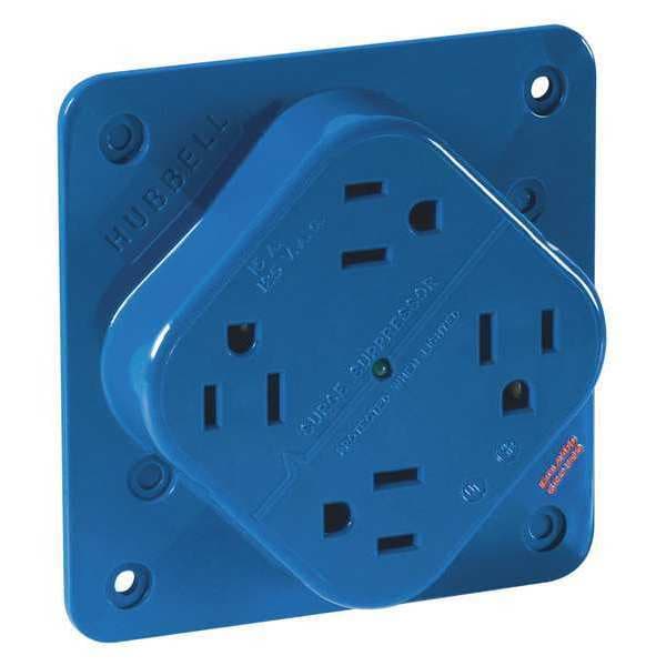 Zoro Select Receptacle, 15 A Amps, 125V AC, Flush Mount, Quad Outlet, 5-15R, Blue - 1254SA