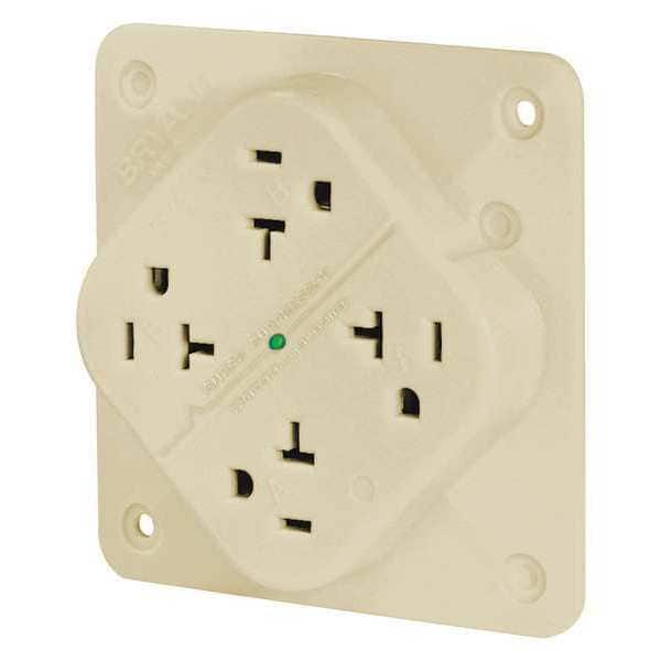 Zoro Select Receptacle, 20 A Amps, 125V AC, Flush Mount, Quad Outlet, 5-20R, Ivory - 21254SiA