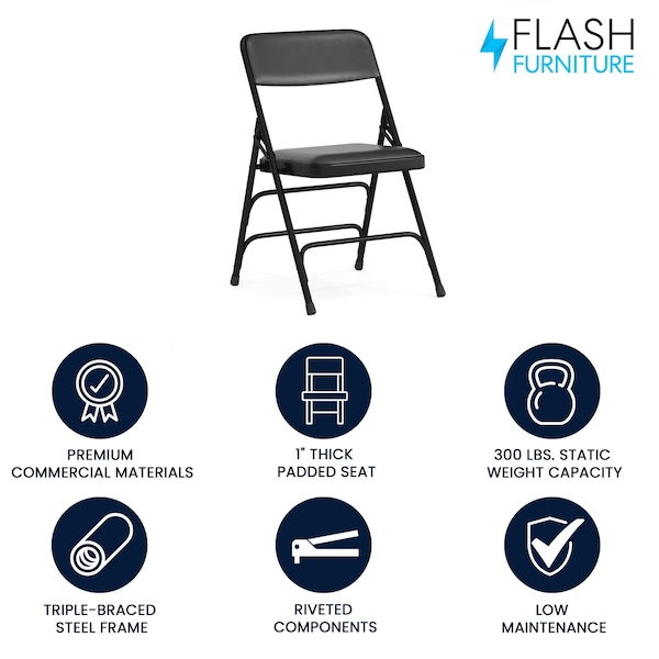 Flash Furniture Folding Chair, Black Vinyl, 30" H - HA-MC309AV-BK-GG