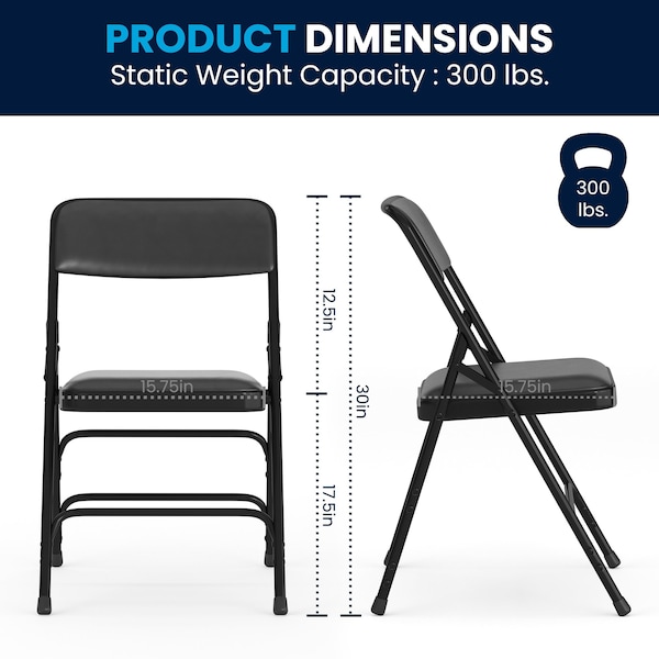 Flash Furniture Folding Chair, Black Vinyl, 30" H - HA-MC309AV-BK-GG