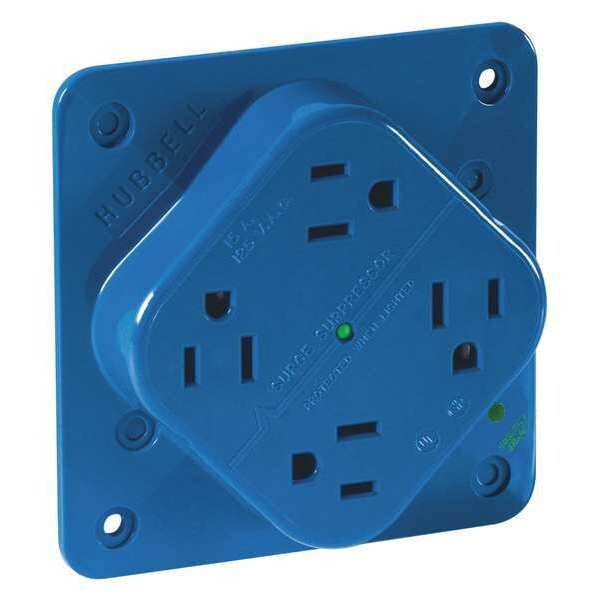Zoro Select Receptacle, 15 A Amps, 125V AC, Flush Mount, Quad Outlet, 5-15R, Blue - 1254HSA