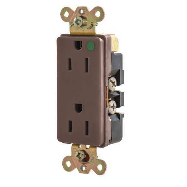 Zoro Select Receptacle, 15 A Amps, 125V AC, Flush Mount, Decorator Duplex Outlet, 5-15R, Brown - 9200