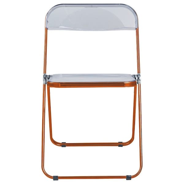 Leisuremod Lawrence Acrylic Folding Chair with Orange Metal Frame, Orange, 4PK - LFCL19OR4