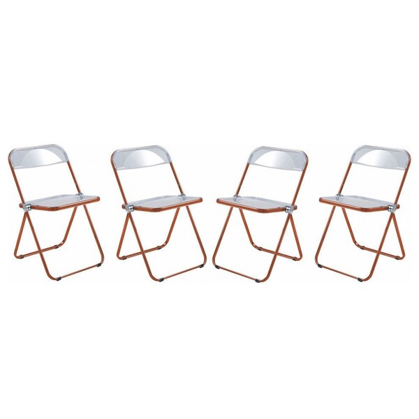 Leisuremod Lawrence Acrylic Folding Chair with Orange Metal Frame, Orange, 4PK - LFCL19OR4