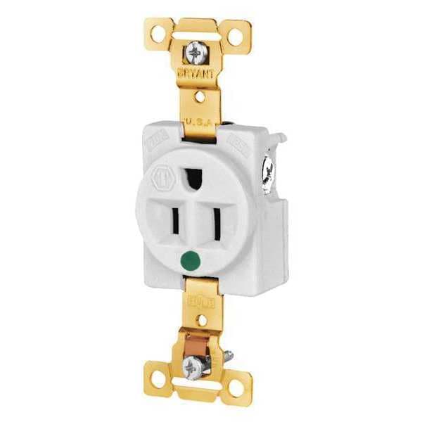 Zoro Select Receptacle, 15 A Amps, 125V AC, Flush Mount, Single Outlet, 5-15R, White - 8210W