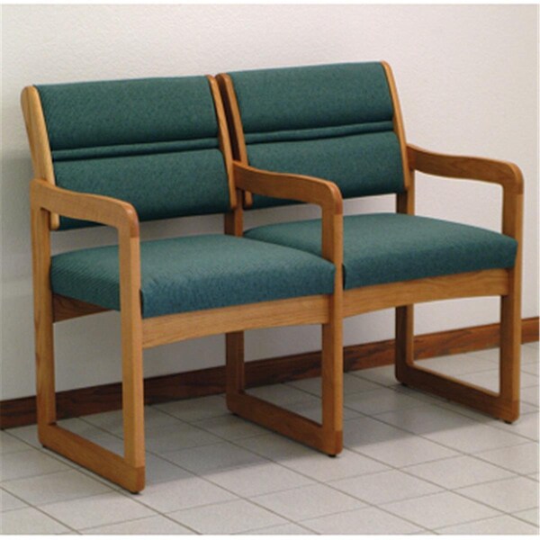 Wooden Mallet Valley Two Seat Chair with Center Arms in Medium Oak - Foliage Green - DW1-2MOFG