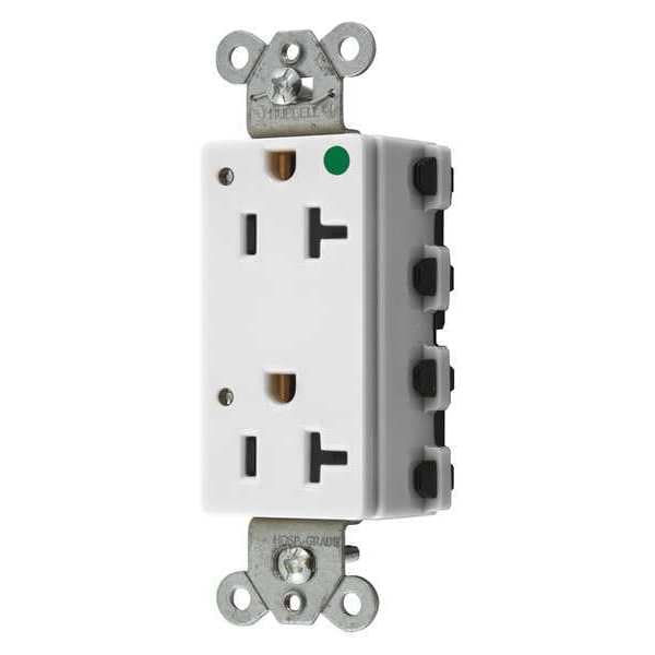 Hubbell Receptacle, 20 A Amps, 125V AC, Flush Mount, Standard Duplex Outlet, 5-20R, White - SNAP2182WL
