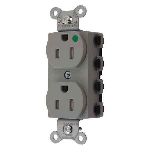 Hubbell Receptacle, 15 A Amps, 125V AC, Flush Mount, Standard Duplex Outlet, 5-15R, Gray - SNAP8200GYTRA