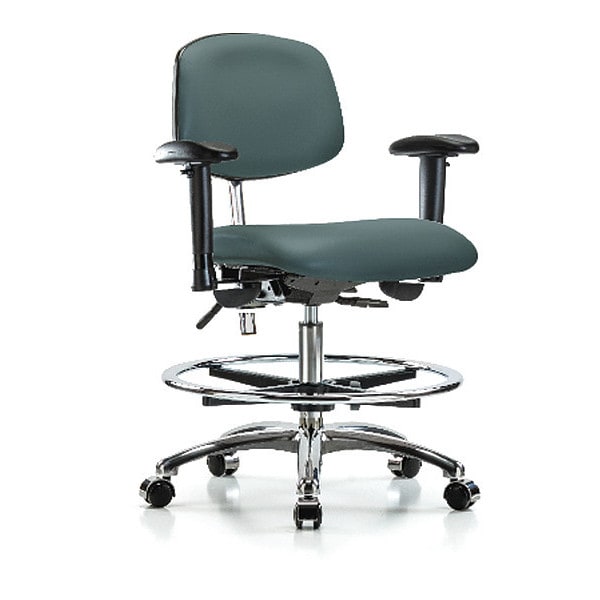 Zoro Select Clean Room Chair Ergonomic Chair, Adjustable Arms, 21-1/2" to 29" Height, Vinyl, Colonial Blue - BR-NCR-VMBCH-CR-T1-A1-CF-CC-8546