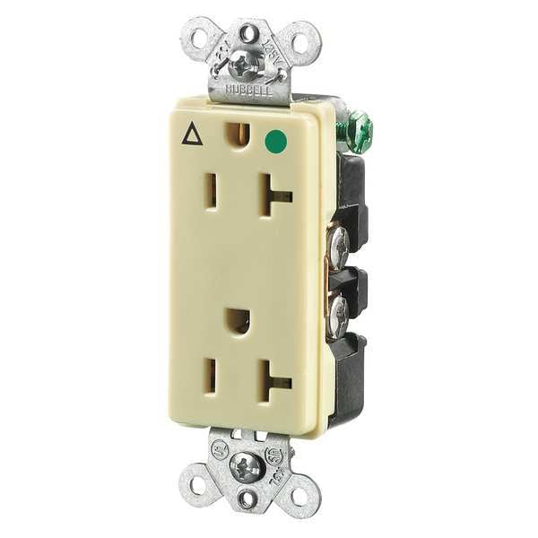 Hubbell Receptacle, 20 A Amps, 125V AC, Flush Mount, Decorator Duplex Outlet, 5-20R, Ivory - IG2182I