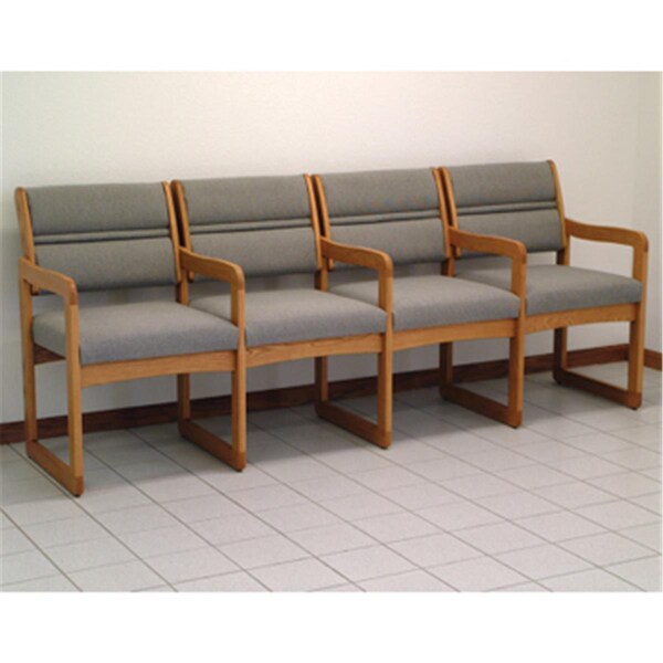 Wooden Mallet Valley Four Seat Chair with Center Arms in Medium Oak - Charcoal Grey - DW1-4MOCG
