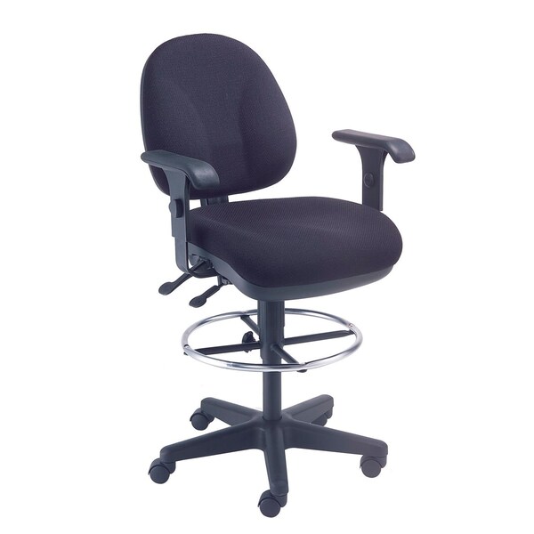 Interion By Global Industrial Interion Office Stool With Arms, Fabric, 360 Degree Footrest, Black - 808660BK