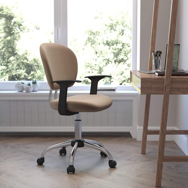 Flash Furniture Mesh Task Chair, 17-1/4" to 21", Fixed Arms, Coffee Brown - H-2376-F-COF-ARMS-GG