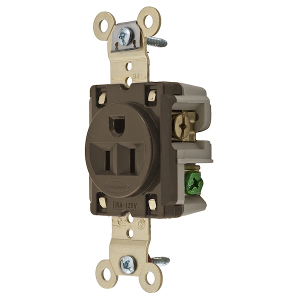 Hubbell Wiring Device-Kellems Straight Blade Devices, Receptacles, Single, Industrial Grade, 2-Pole 3-Wire Grounding, 15A 125V, 5-15R, Brown, Single Pack, Ring Terminal. - HBL5261RT