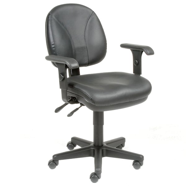 Interion By Global Industrial Interion Task Chair With Arms With Mid Back & Adjustable Arms, Leather, Black - 506795