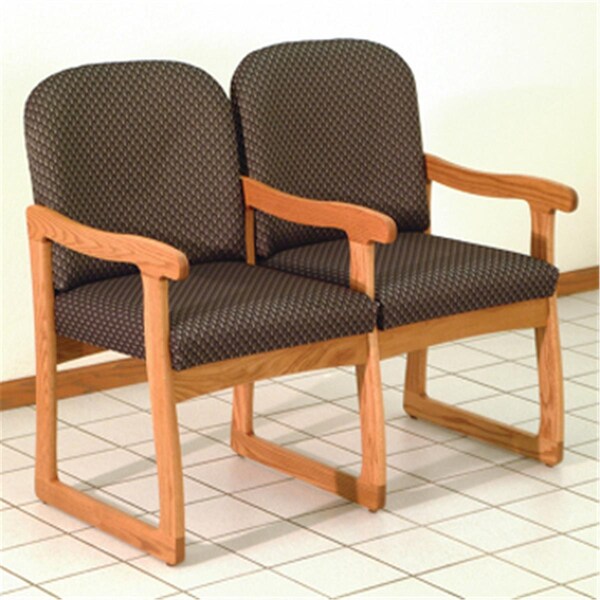 Wooden Mallet Prairie Two Seat Chair with Center Arms in Medium Oak - Arch Slate - DW7-2MOAS