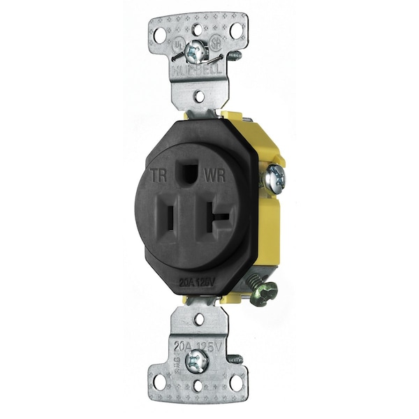 Hubbell Wiring Device-Kellems TradeSelect, Straight Blade, Single Receptacle, Weather and Tamper Resistant, 20A 125V, 2-Pole 3-Wire Grounding, 5-20R, Black - RR201BKWRTR