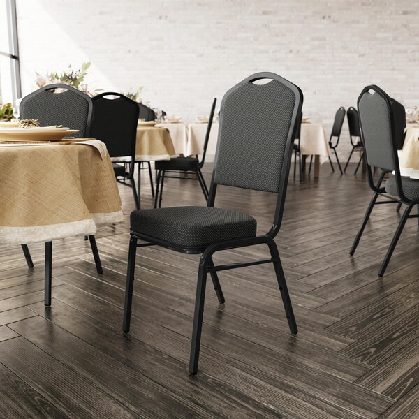 Flash Furniture HERCULES Series Crown Back Stacking Banquet Chair in Black Dot Patterned Fabric - Black Frame - FD-C01-B-S076-GG