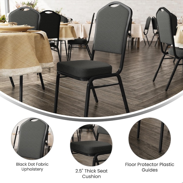 Flash Furniture HERCULES Series Crown Back Stacking Banquet Chair in Black Dot Patterned Fabric - Black Frame - FD-C01-B-S076-GG