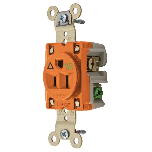 Hubbell Wiring Device-Kellems Straight Blade Devices, Receptacles, Isolated Ground, Weather Resistant, Single, Commercial/Industrial Grade, 15A 125V, 5-15R. - IG5261WR
